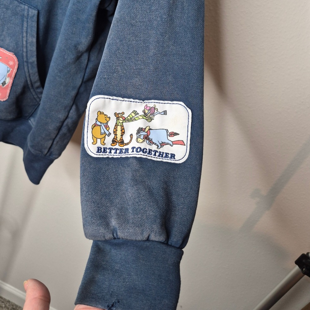 Disney Winnie the Pooh Navy Mineral Wash Zip Hoodie Patch Tigger Piglet Eeyore - Picture 4 of 8